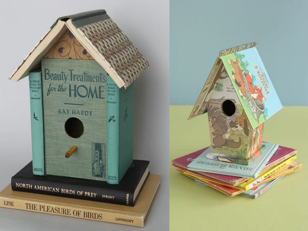 casitas de pájaros con libros